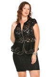 Plus Size Cape Sleeve Lace Top with Layered Peplum - Oasislync