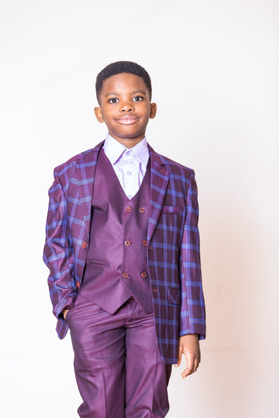 Boys 3 Piece Suit in Moron With Blue Details - Oasislync