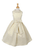 GIRLS SLEEVELESS JACQUARD DRESS WITH PEARL BROOCH SASH - Oasislync