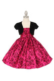 Elegant Glitter Flower Flocking Taffeta Dress with Stretch Velvet Bolero - Oasislync