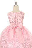 Sequin Organza Dress with Taffeta Sash and Pin-On Flower - Pink - Oasislync