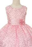 Sequin Organza Dress with Taffeta Sash and Pin-On Flower - Pink - Oasislync