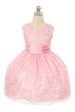 Sequin Organza Dress with Taffeta Sash and Pin-On Flower - Pink - Oasislync